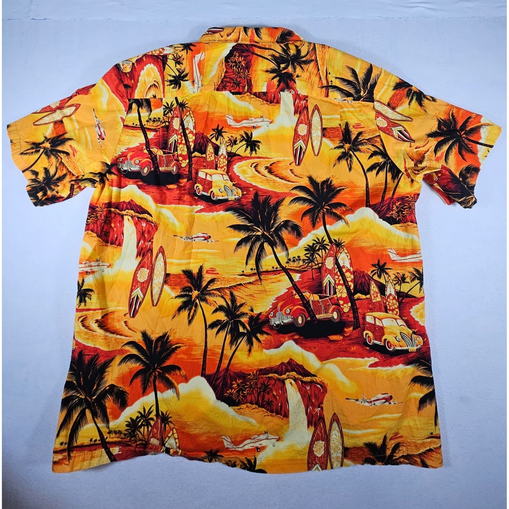 Royal Hawaiian Creations Mens 2XL Orange Scenic Woody Car Surfboard Shirt Hawaii - Picture 7 of 8
